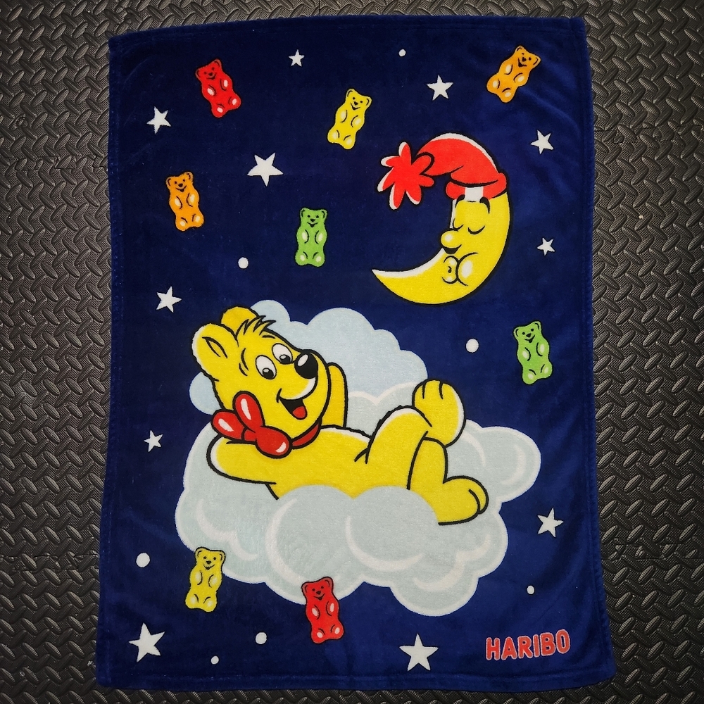 HARIBO Goldbear Gummy Bear Plush Throw Blanket 39" x 28" Blue Candy